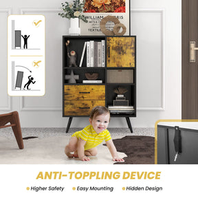 Giantex Mid-Century Buffet Sideboard, Industrial Kitchen Cupboard with Single Door, 2 Drawer & 4 Open Compartments