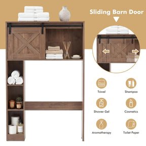 Over The Toilet Storage Cabinet, Freestanding Bathroom Organizer with Sliding Barn Door & Shelves