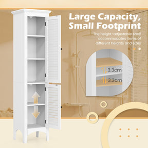 Tall Narrow Bathroom Cabinet with 2 Shutter Doors and Adjustable Shelf