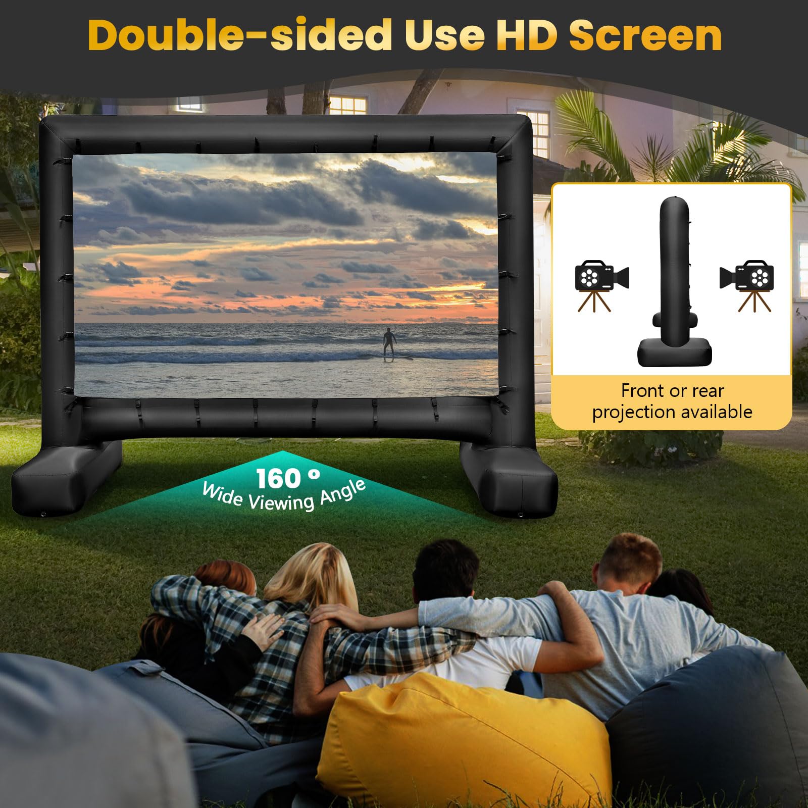 14/15/16Ft Inflatable Movie Projector Screen, Inflatable Movie Screen Outdoor with Air Blower