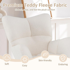 Teddy Fleece Fabric Upholstered Glider Chair Rocking Chair w/ Comfy Backrest