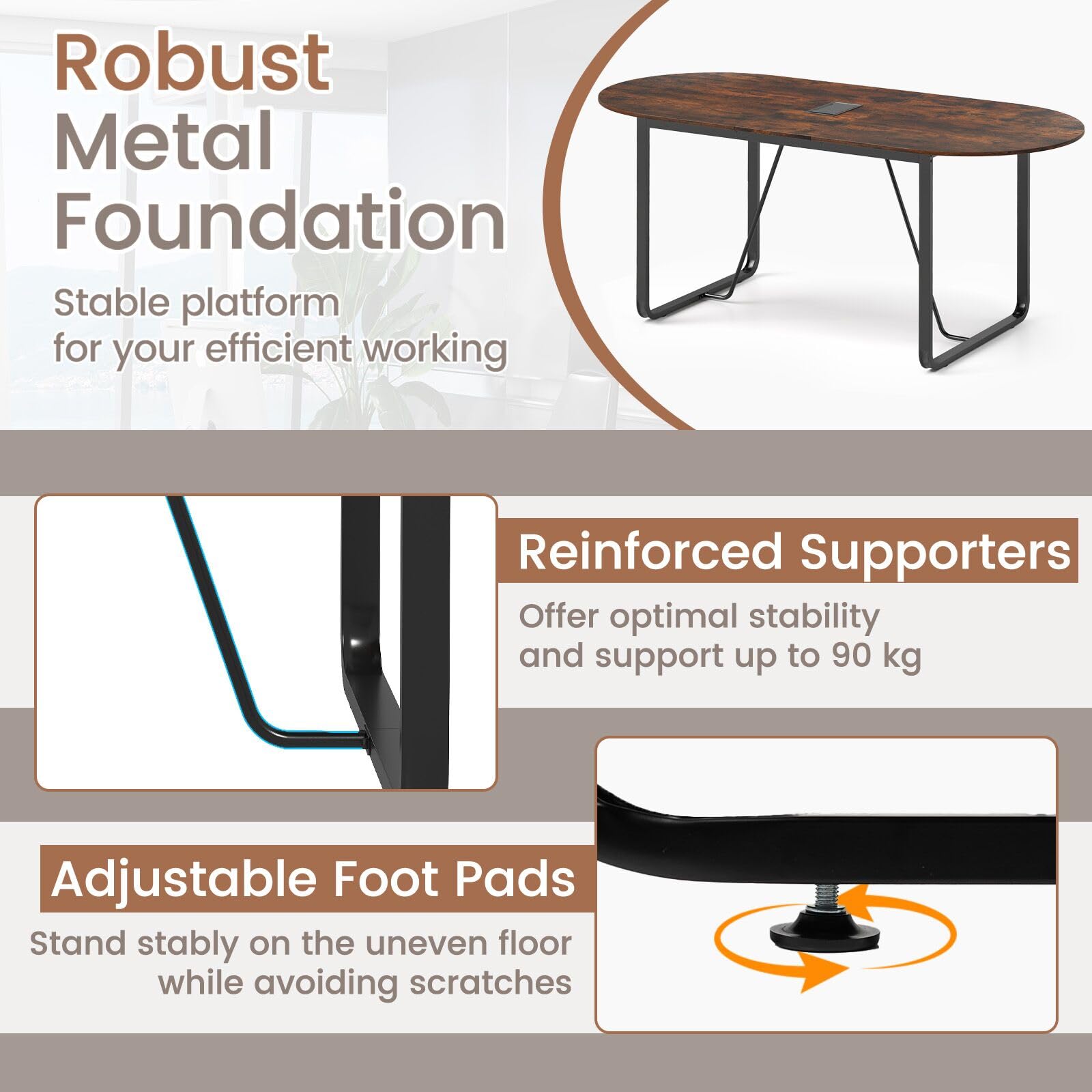 180cm Conference Table, Large Oval Meeting Table for 10 People
