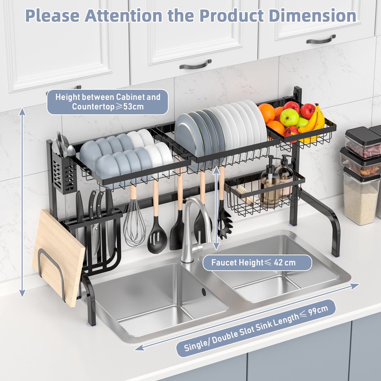 Giantex Dish Drying Rack Over Sink Drainer Cup Plate Holder w/ 8 Hooks Kitchen Organizer, Black