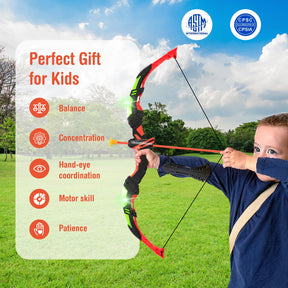 Youth Archery Bow Set, Bow and Arrow Toys for Kids with LED Light Up Bow, 20 Suction Cup Arrows