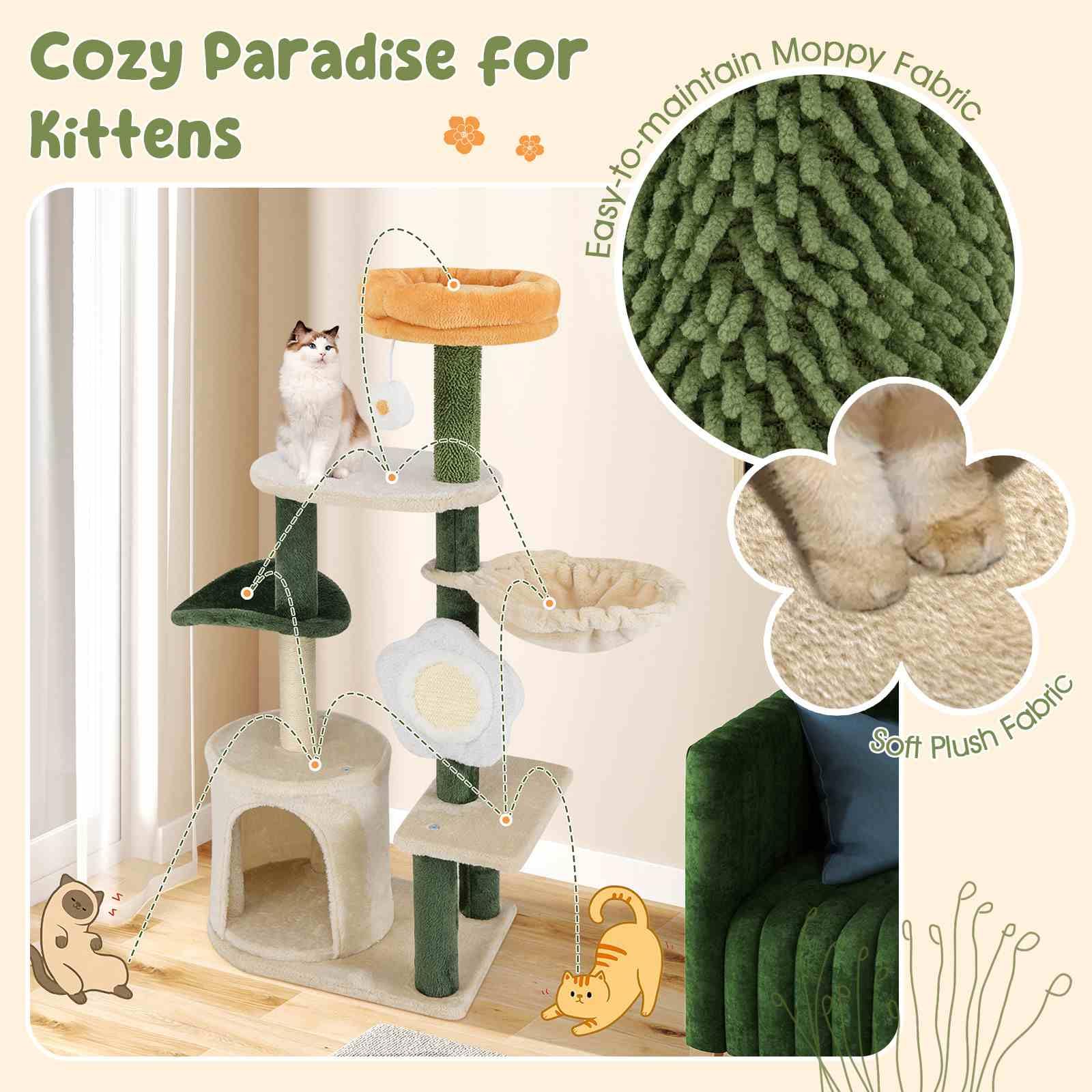 Cute Flower Cat Tree for Indoor w/Plush Top Perch
