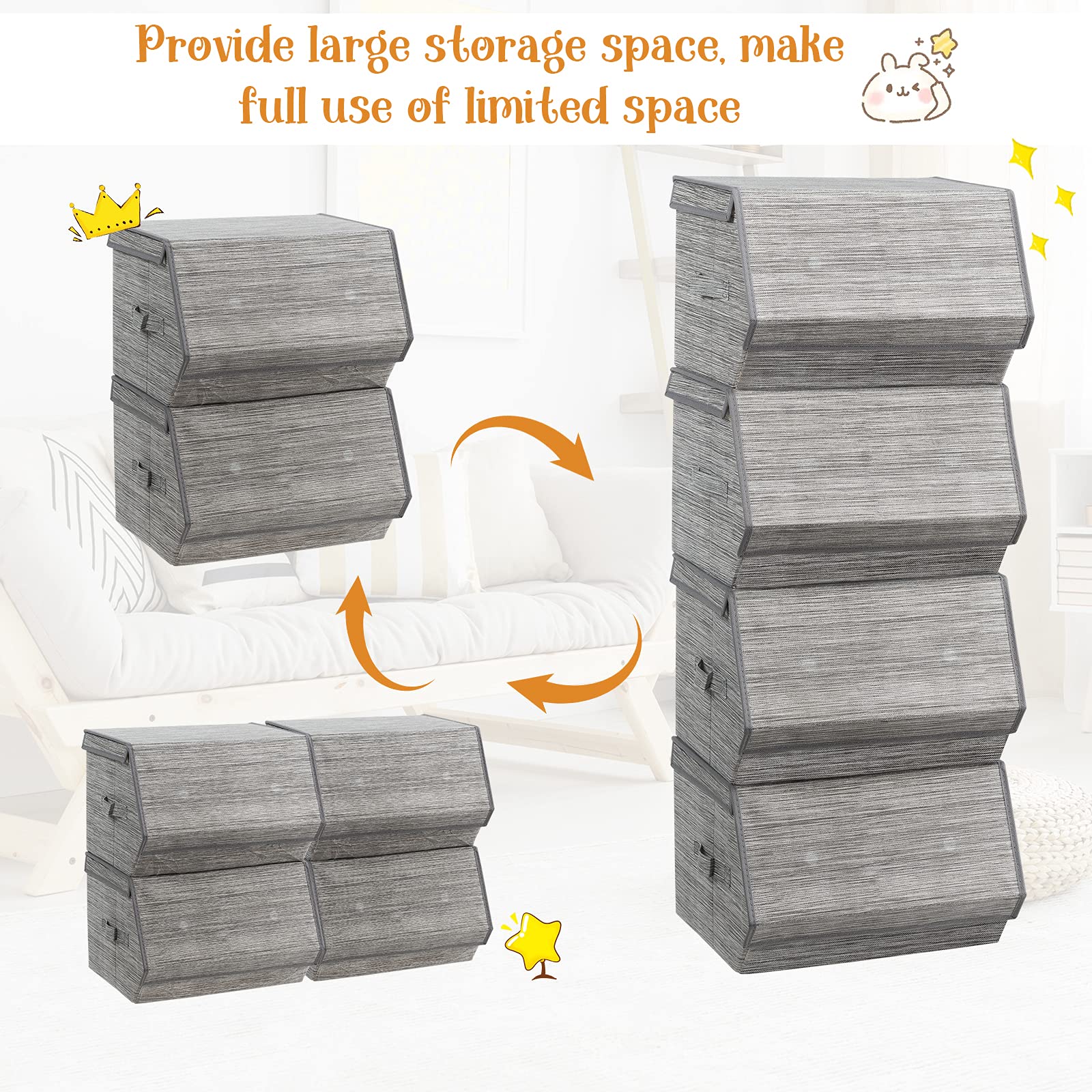 Giantex Stackable Storage Bins Set of 4, Foldable Non-woven Fabric Storage Box with Magnetic Secured Lids