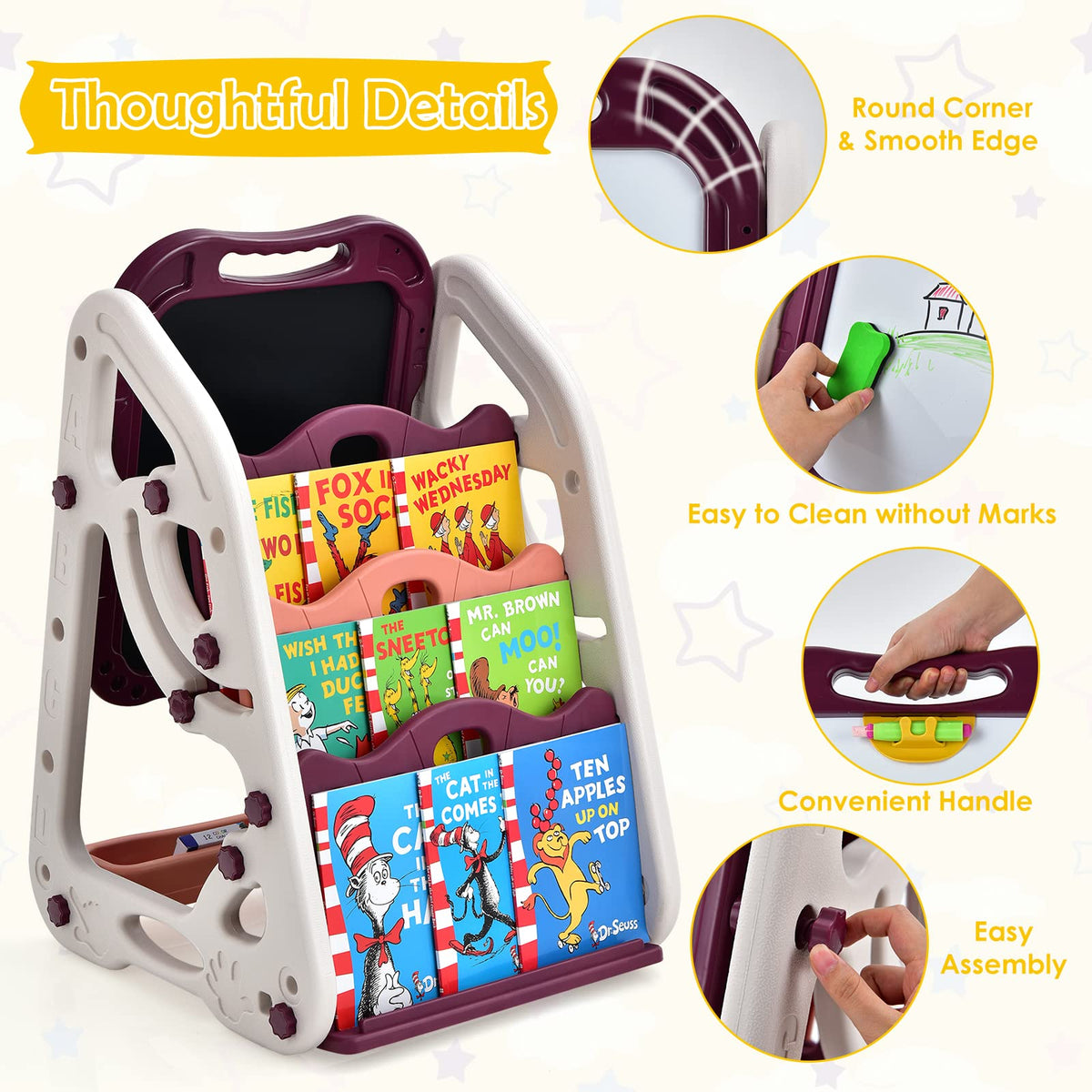 Kids 3 in 1 Kids Art Easel, Double Sided Magnetic Whiteboard & Chalkboard