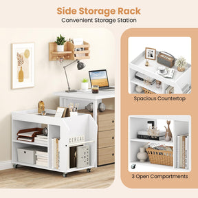 Side End Table, 3-Tier Bookshelf with Universal Wheels, Rolling Nightstand