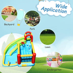 6 in 1 Inflatable Water Slide Water Park, Kids Jumping Castle Splash Pool w/Climbing Wall
