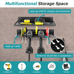 Electric Drill Storage Rack, Wall Mounted Drill Holder & Floating Shelf, Power Tool Organizer
