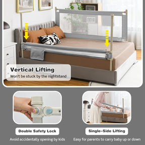 176CM Toddler Bedrail, Extra Tall Safety Bed Guardrail W/Anti-Collision Cotton & Side Pocket