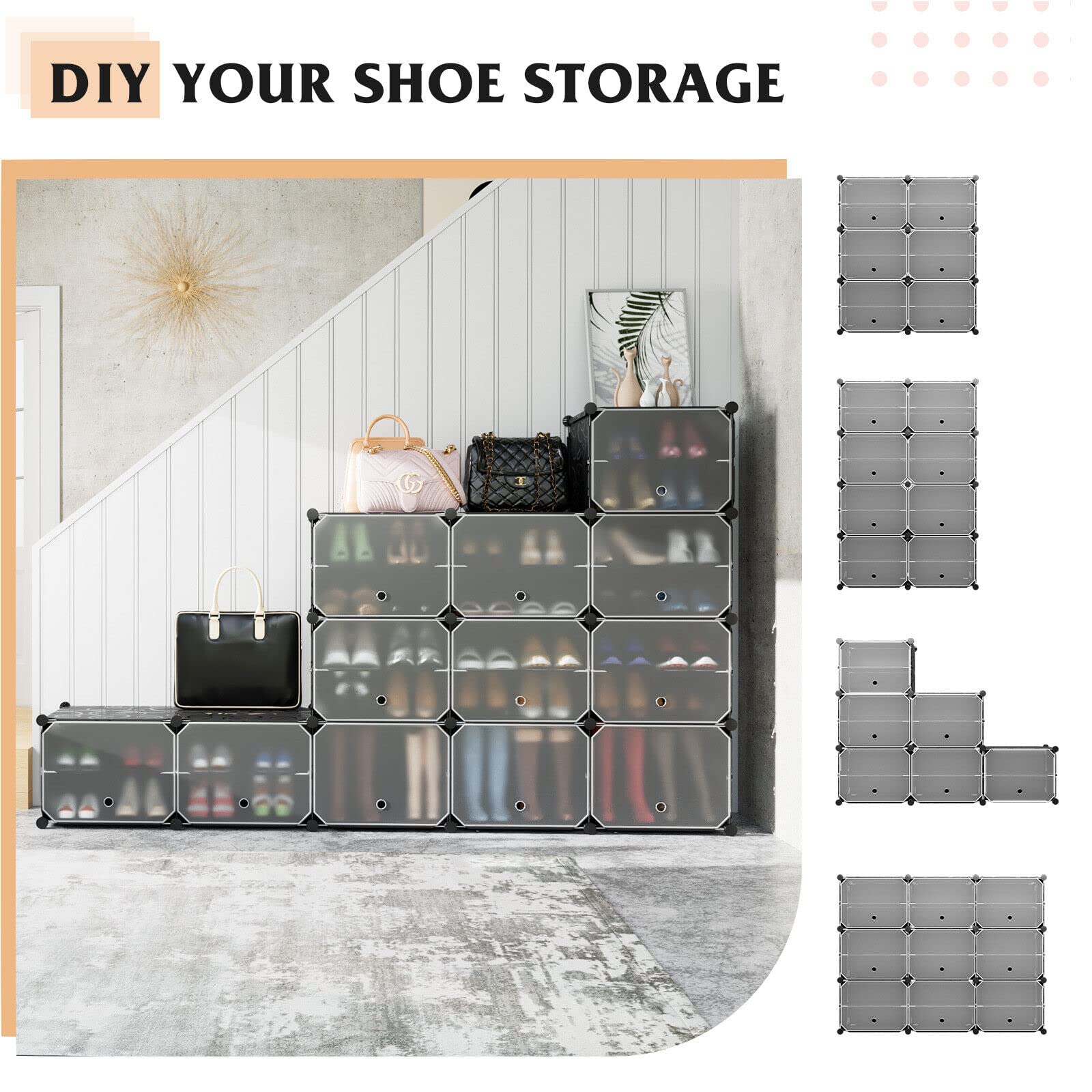 Giantex 12-Cube Shoe Rack Organizer, 48 Pairs Expandable Modular Shoe Storage Cabinet with Door