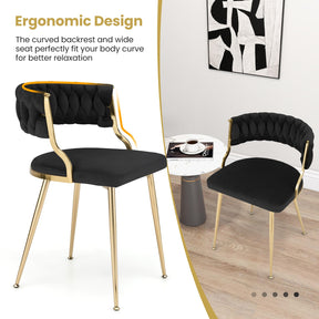 Velvet Dining Chairs Set of 2, Accent Upholstered Leisure Chairs w/ Gold Metal Legs, Sponge Filling Seats