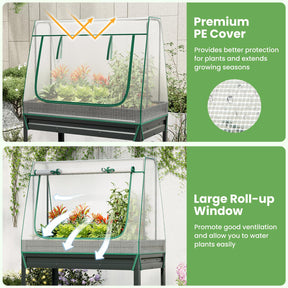 3-in-1 Raised Garden Bed w/Greenhouse Cover & Trellis, Galvanized Metal Elevated Planter Box w/Legs