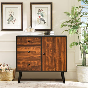 Giantex Retro Storage Cabinet, Vintage Cupboard with 3 Drawers and Adjustable Shelf Rustic Brown