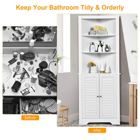 Bathroom Corner Tall Storage Cabinet w/ 3 Open Shelves Storage Organizer White
