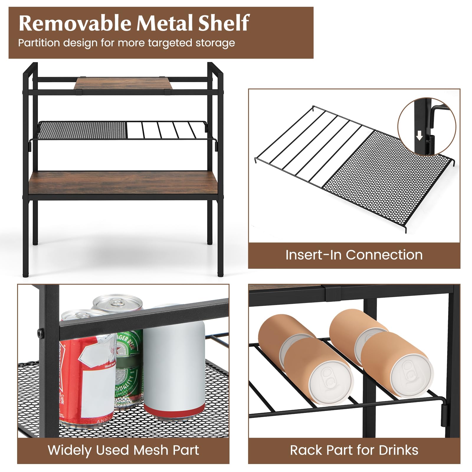 Giantex Industrial Entryway Table, Sofa Side Table with Removable Panel & Mesh Shelf