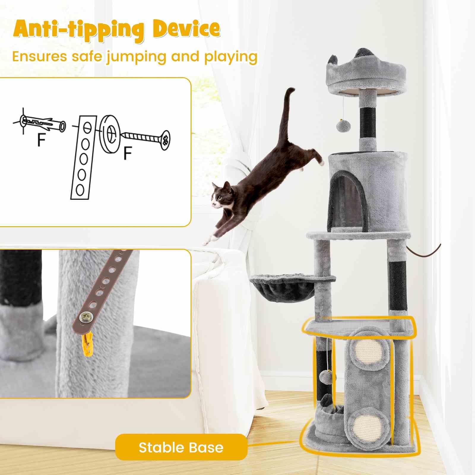 Tall Cat Tree Multi-level Large Cat Tower w/Sisal Scratching Posts &Board Indoor