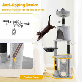 Tall Cat Tree Multi-level Large Cat Tower w/Sisal Scratching Posts &Board Indoor