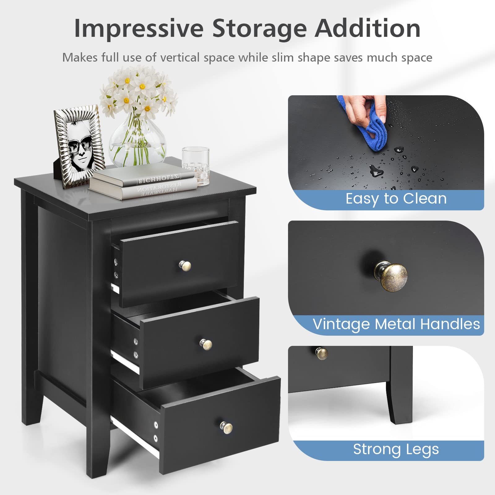 Giantex Nightstand with Drawers 3 Drawers