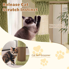 Tall Cat Tree, Multi-Level Cat Tower w/Private Condo, Cat Self-Grooming Brush & Scratching Posts