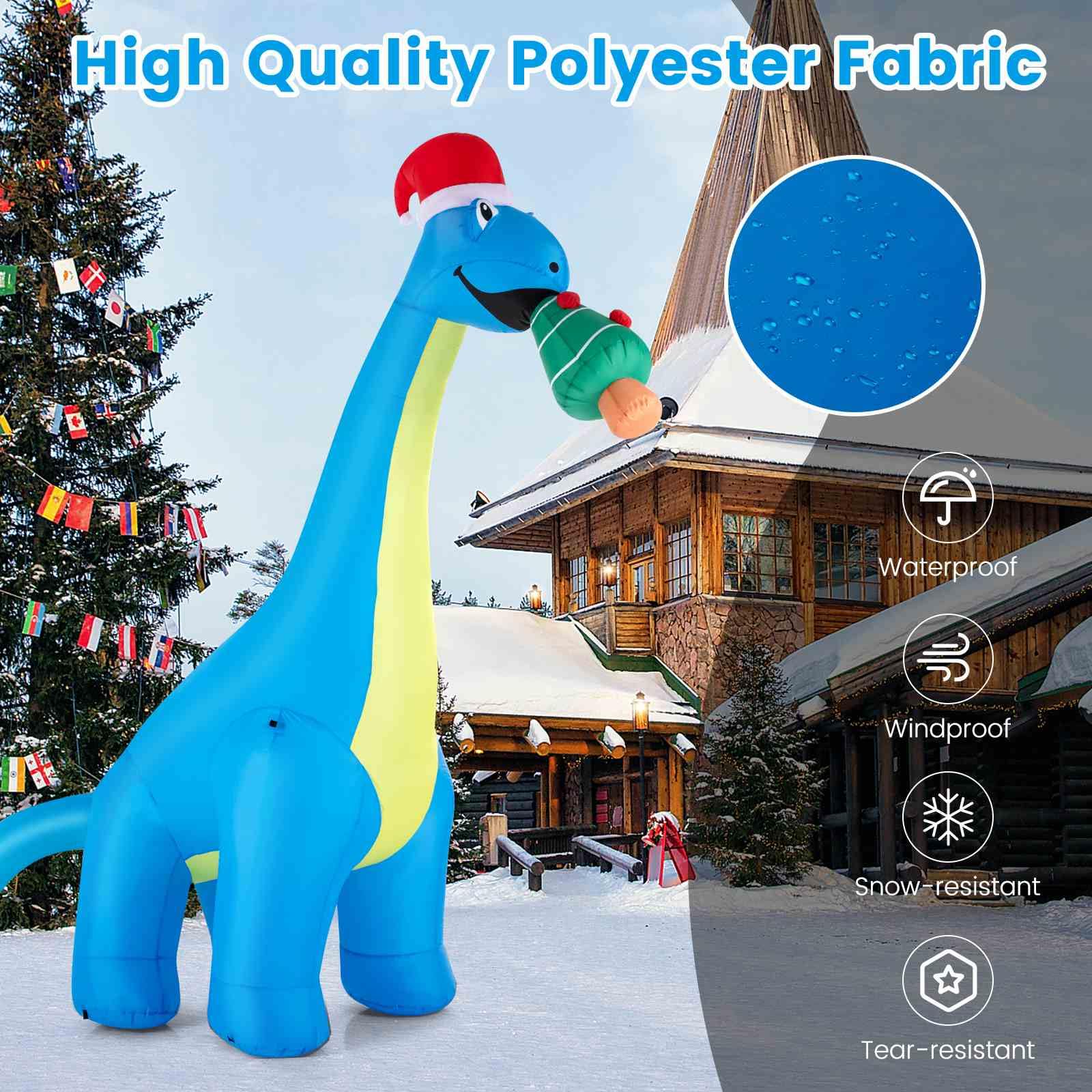 3.1M Christmas Inflatable Lighted Green Dinosaur with Hat
