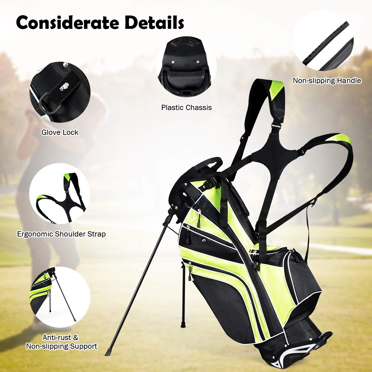 Stand Bag, Golf Club Bag with 6 Way Organizer Divider Top, 7 Zippered Pockets Including Cooler Bag & Waterproof Pockets