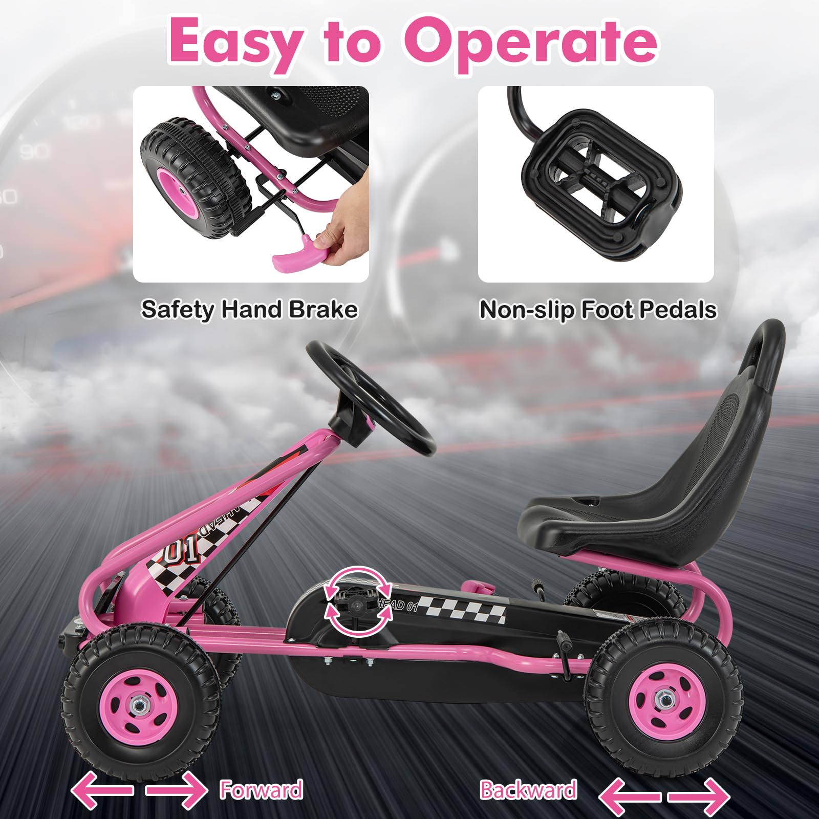 HONEY JOY Pedal Go Kart for Kids, 4 Wheel Pedal Powered Ride On