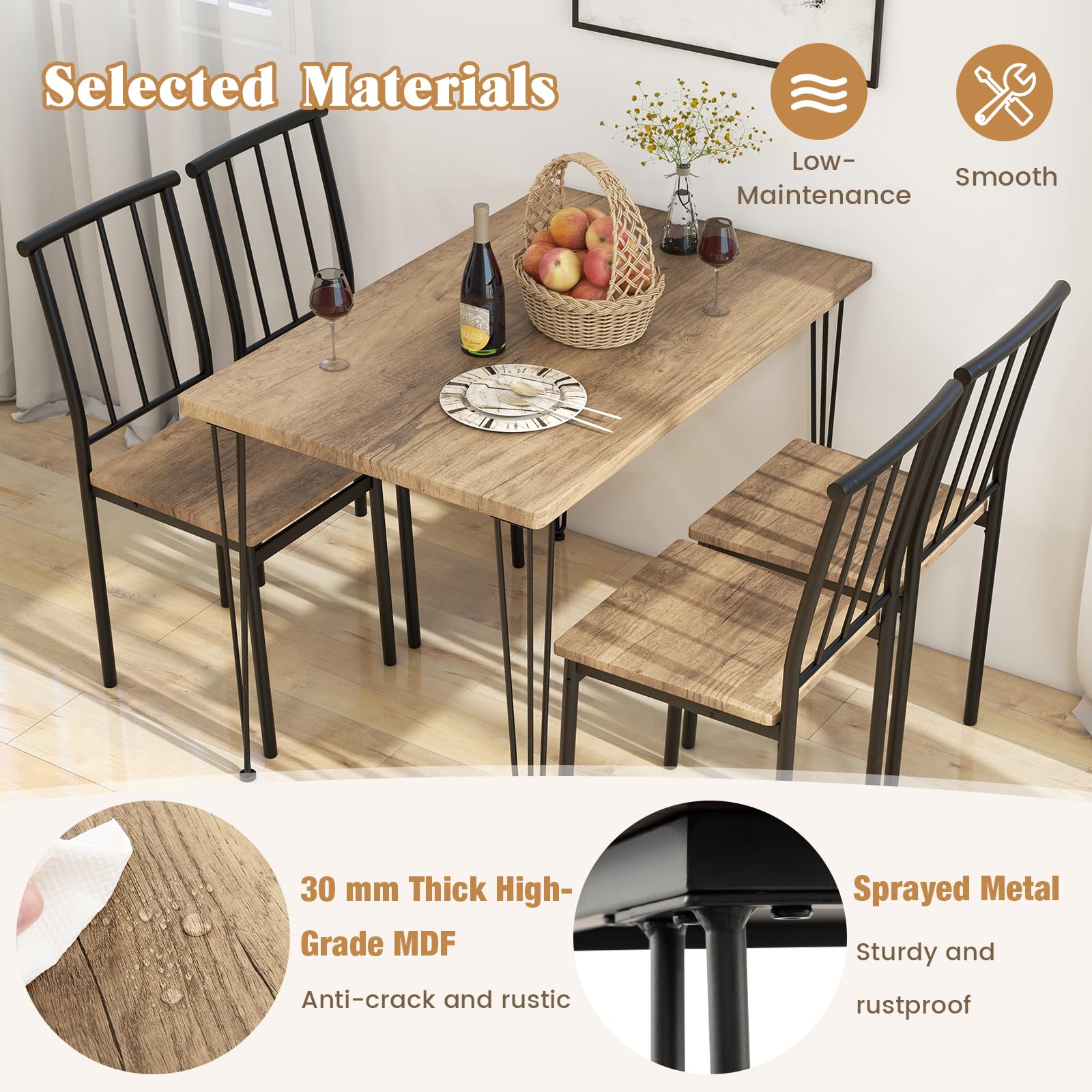 Giantex 5-Piece Dining Table Set for Small Space for Home Restaurant