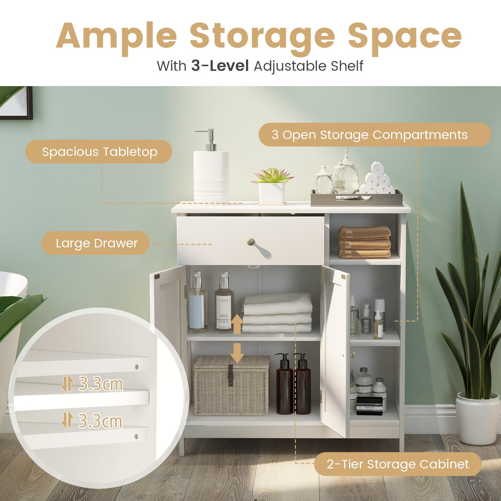 Giantex Bathroom Floor Cabinet, Freestanding Kitchen Cupboard Storage Organizer