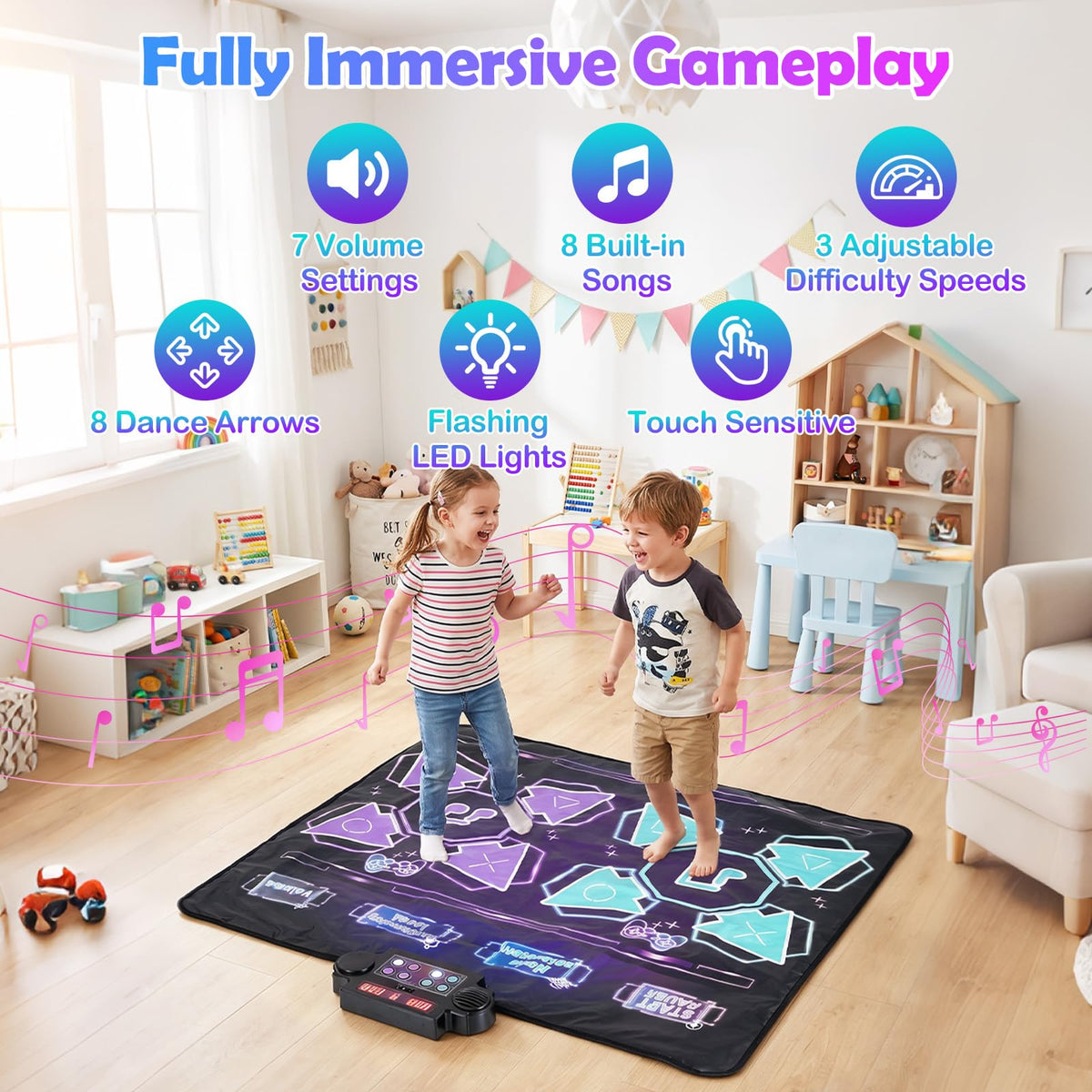 Kids Dance Mat, Electronic Playmat w/4 Modes & 3 LED Speeds 
