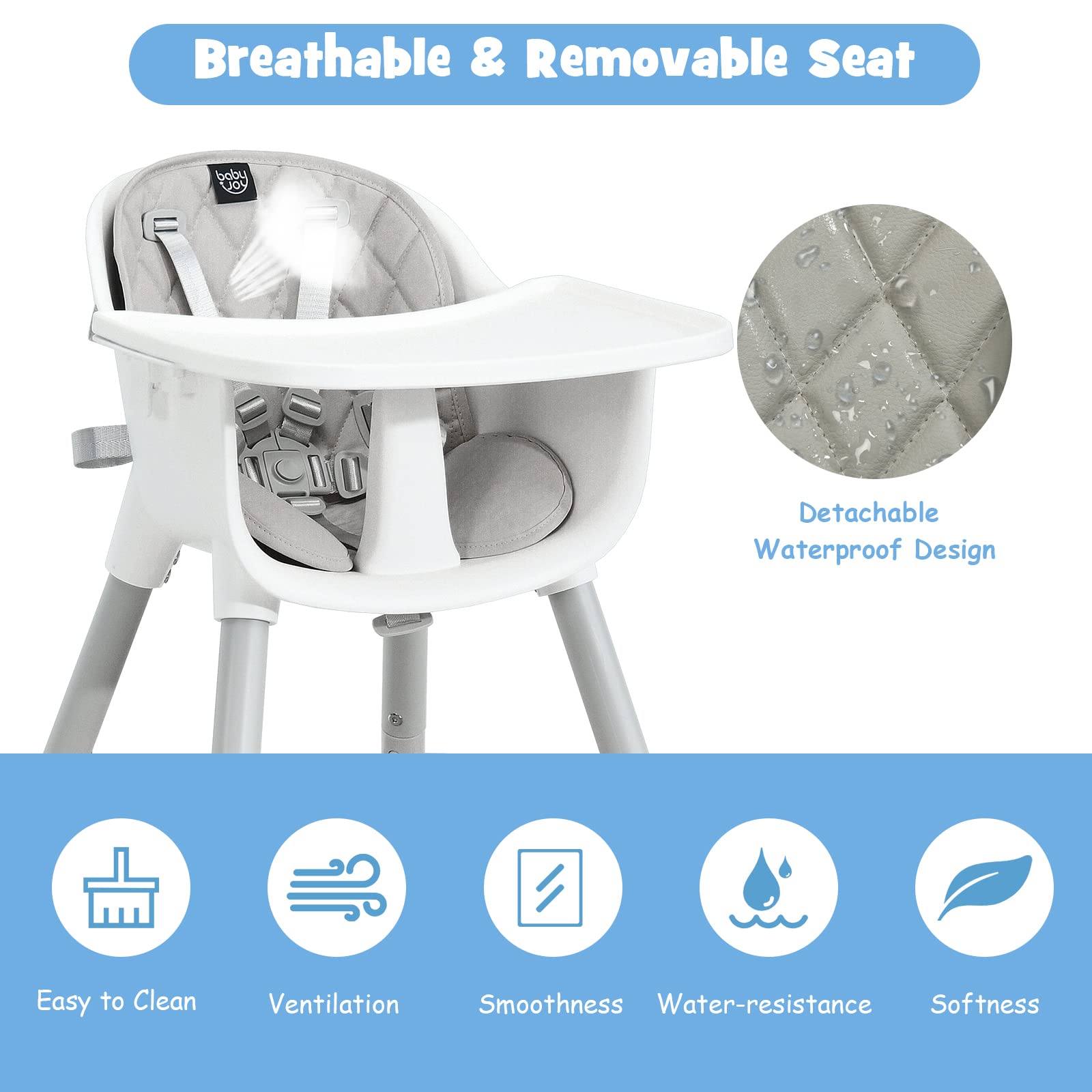 5 in 1 Convertible Baby High Chair, Infant Dining Chair Booster Seat w/Removable Tray