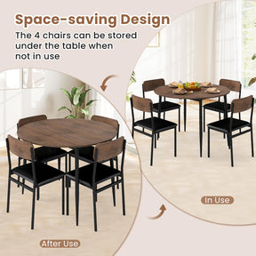 Round Kitchen Table Set w/Drop Leaf Tabletop