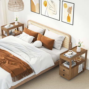 2-Drawer Sofa Side Table with Open Shelves, Modern Narrow End Table
