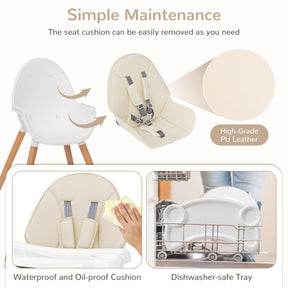 BABY JOY Baby High Chair, Wooden Highchair for Babies Infants w/Double 4-Gear Tray