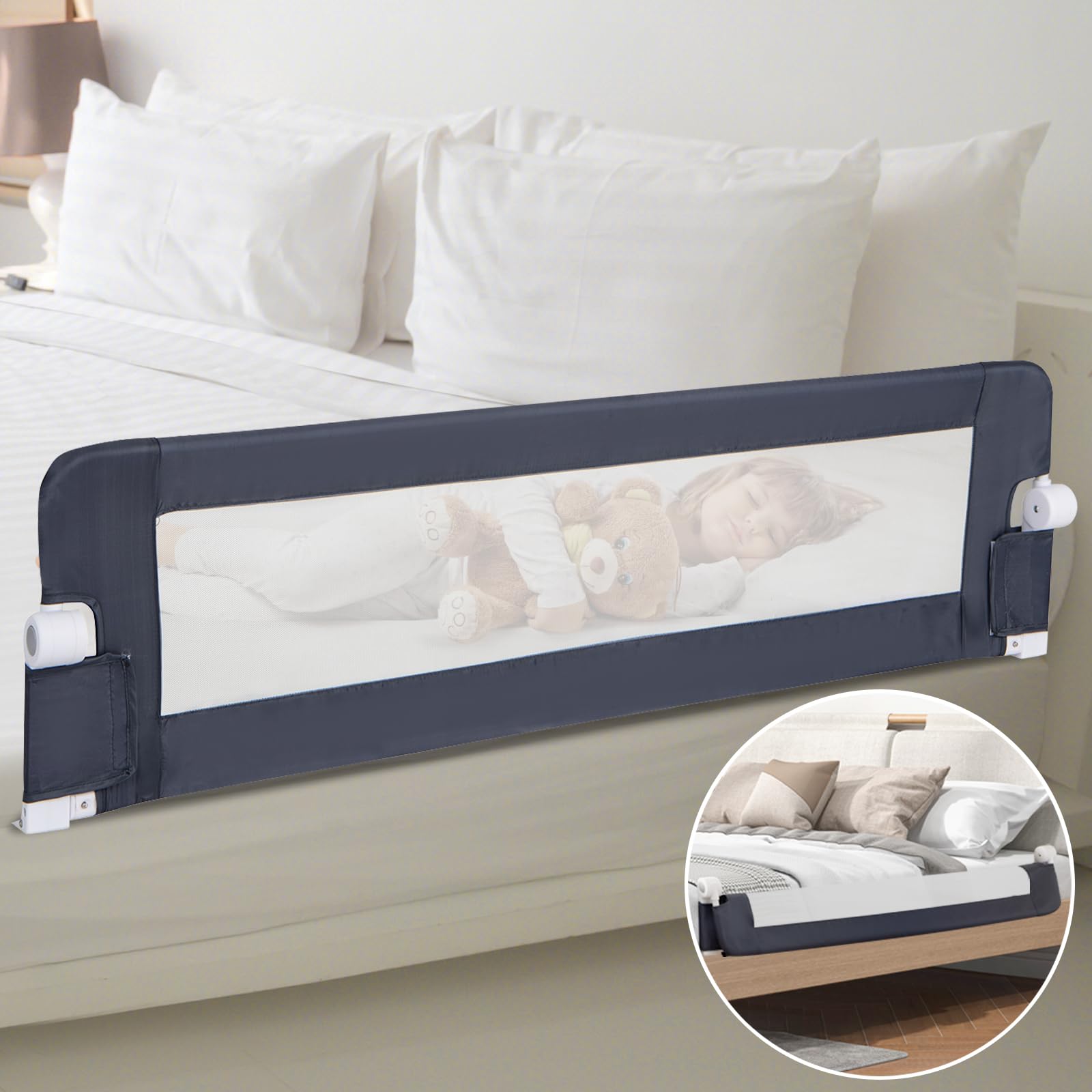 152cm x 42cm Foldable Swing Down Baby Bed Guard Rail