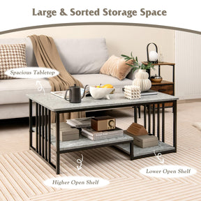 Giantex Faux Marble Coffee Table, Rectangular 2-Tier Center Table with Open Storage Shelf