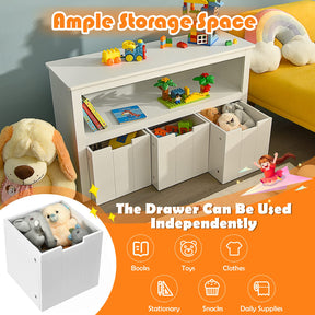 BABY JOY Kids Toy Storage Cabinet with 3 Removable Drawers, Rolling Wheels & Open Shelf