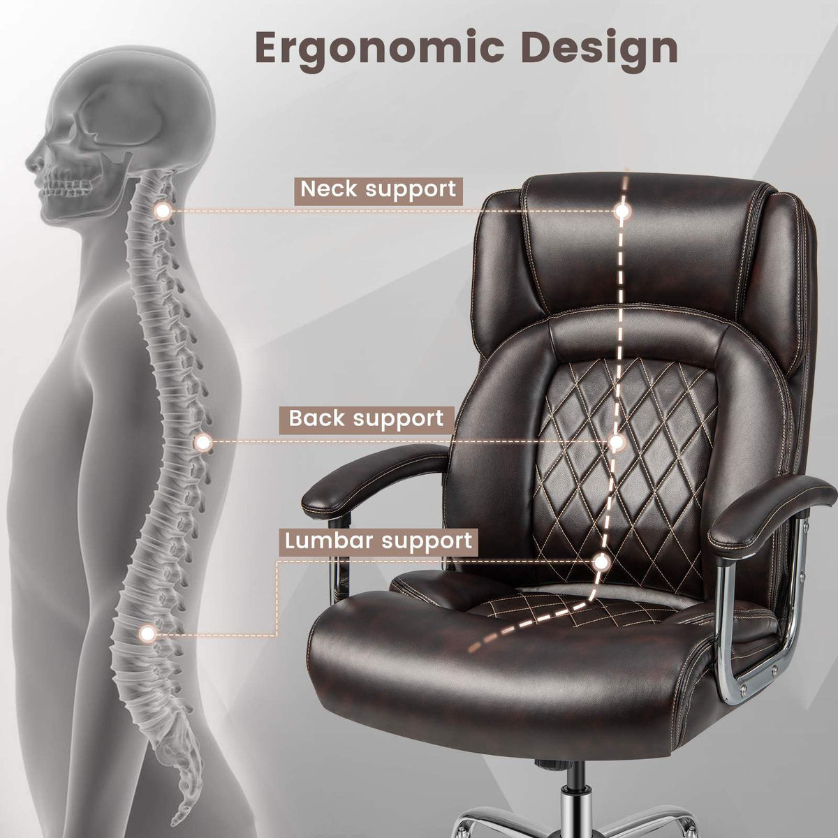 Ergonomic Office Chair for Big & Tall People, 227kg PU Leather Executive Chair w/Extra Wide Seat