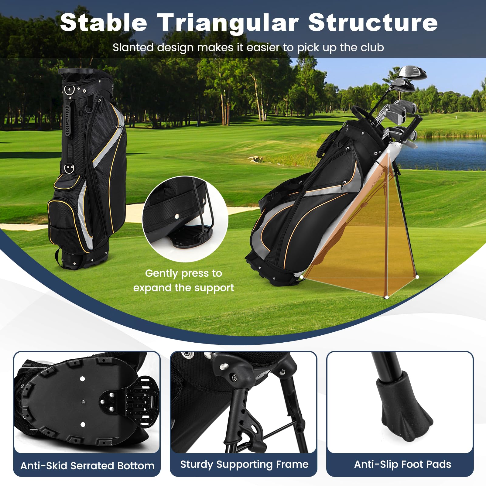 Golf Club Bag w/ 8 Way Top Dividers, 7 Zippered Pockets, Cooler Bag, Dual Strap & Rain Hood