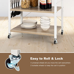 Giantex 3-Layer Microwave Stand Bakers' Rack, Kitchen Rolling Cart with 4 Universal Wheels and 10 Removable Hooks
