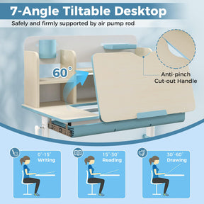 Kids Study Desk, Height Adjustable Children Writing Table w/Tilt Desktop