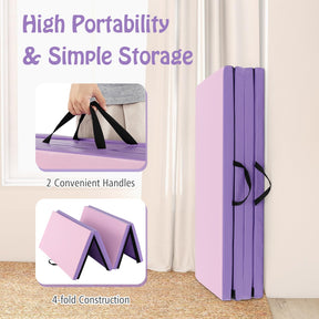 2.4M 4-Panel PU Leather Gym Mat w/Hook & Loop Fasteners & Carrying Handles for Gymnastics