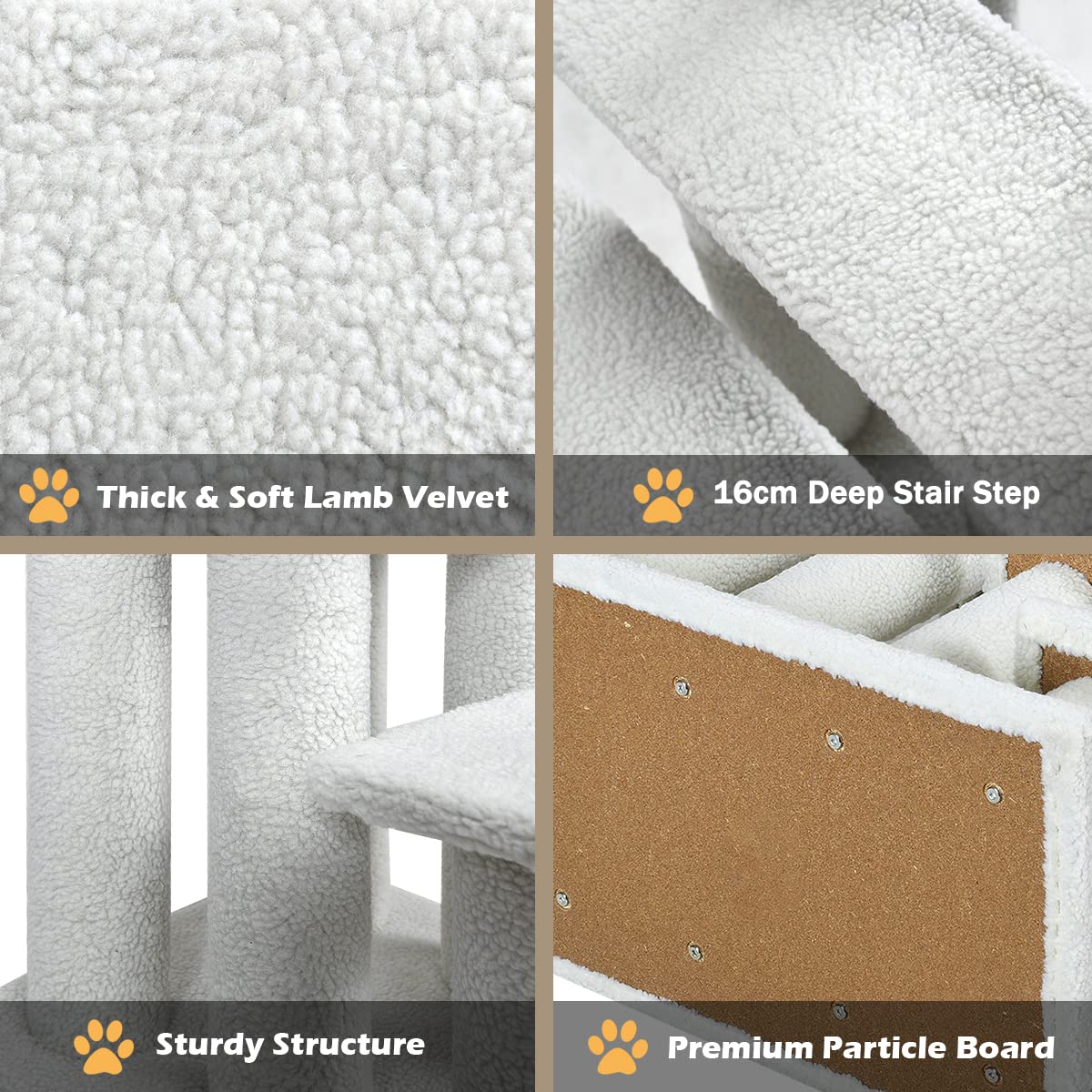 4-Step Pet Stairs for Cats and Dogs, Carpeted Cat Scratching Post Pet Ramp