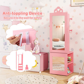 HONEY JOY Kids Jewelry Cabinet, 3-in-1 Freestanding Jewelry Armoire