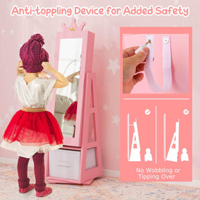 HONEY JOY 360° Swivel Kids Jewelry Cabinet, 3-in-1 Freestanding Full Length Dressing Mirror
