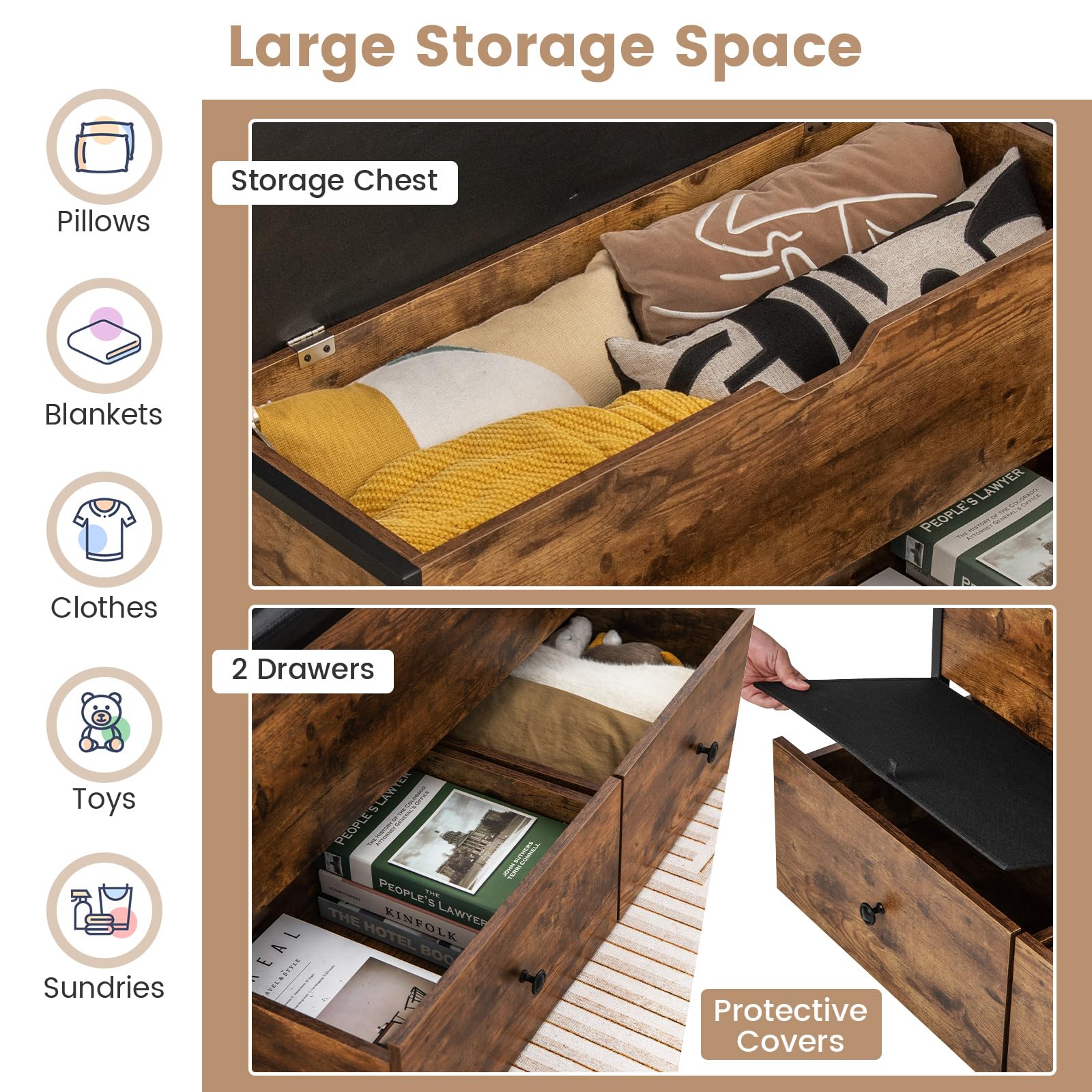 Giantex Storage Ottoman Bench with Padded Seat Cushion, Flip Top Storage Chest with 2 Drawers