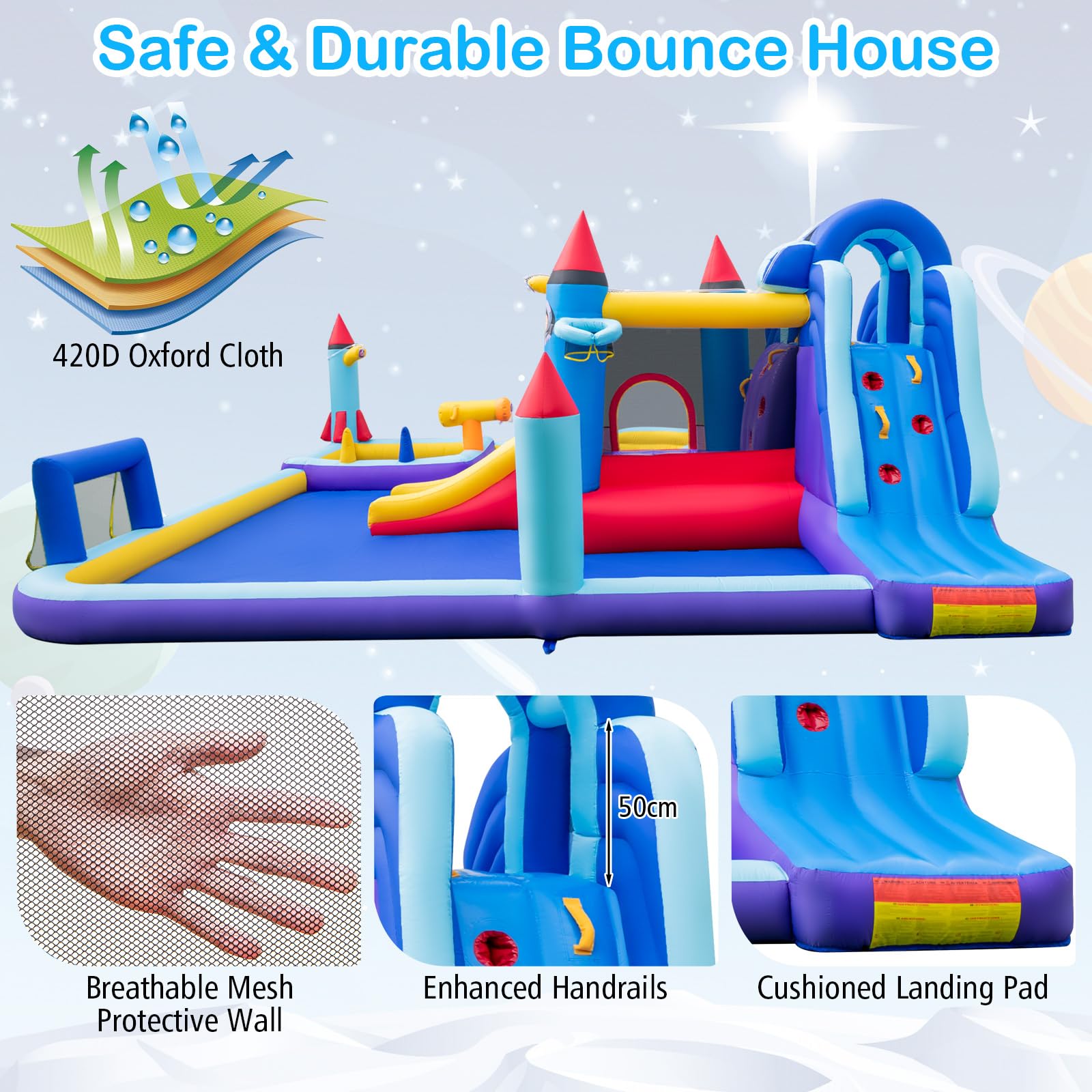 Kids Inflatable Jumping Castle w/2 Slides, Splash Pool, Jumping Area