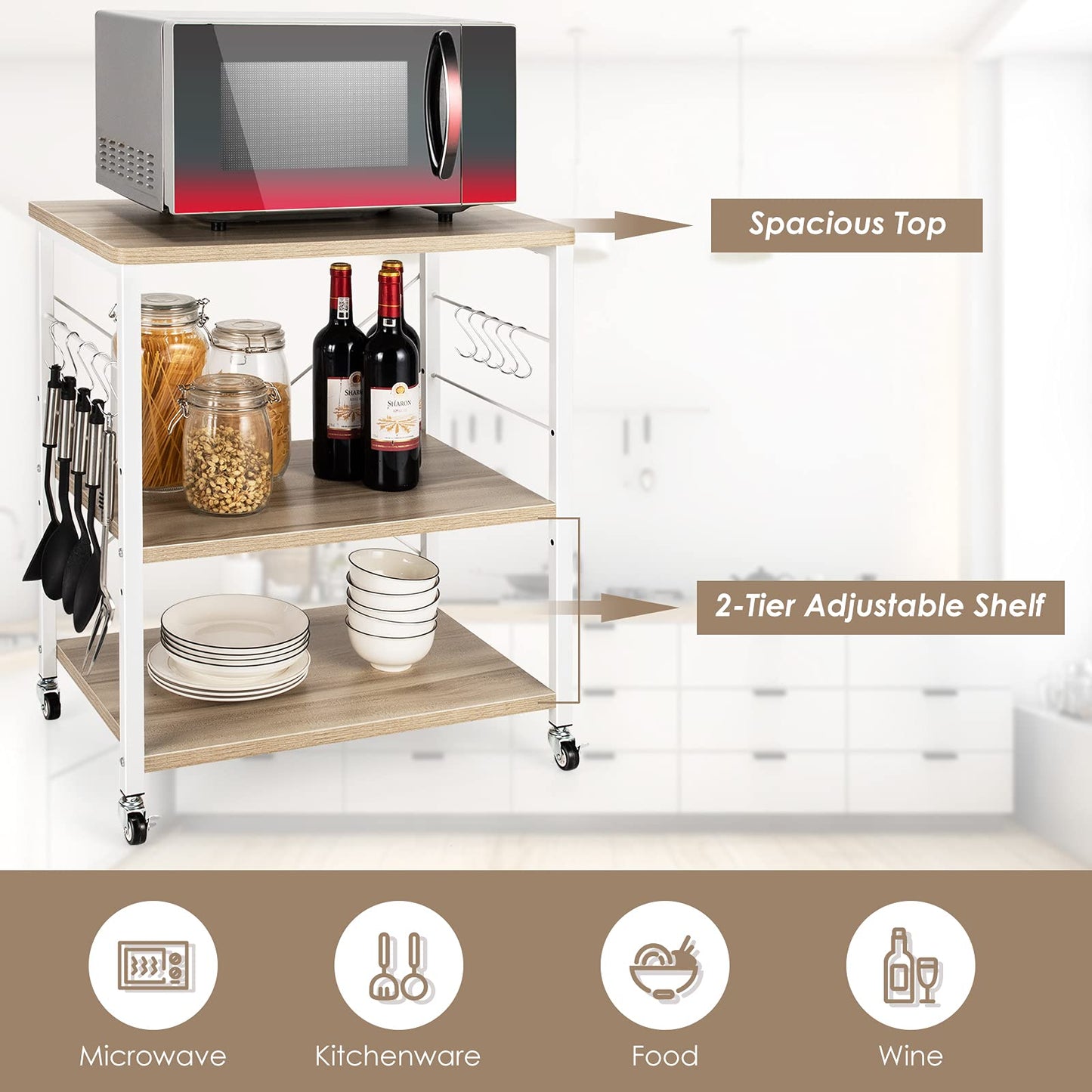 3-Layer Kitchen Rolling Cart with 4 Universal Wheels for Kitchen, Living Room, Entryway