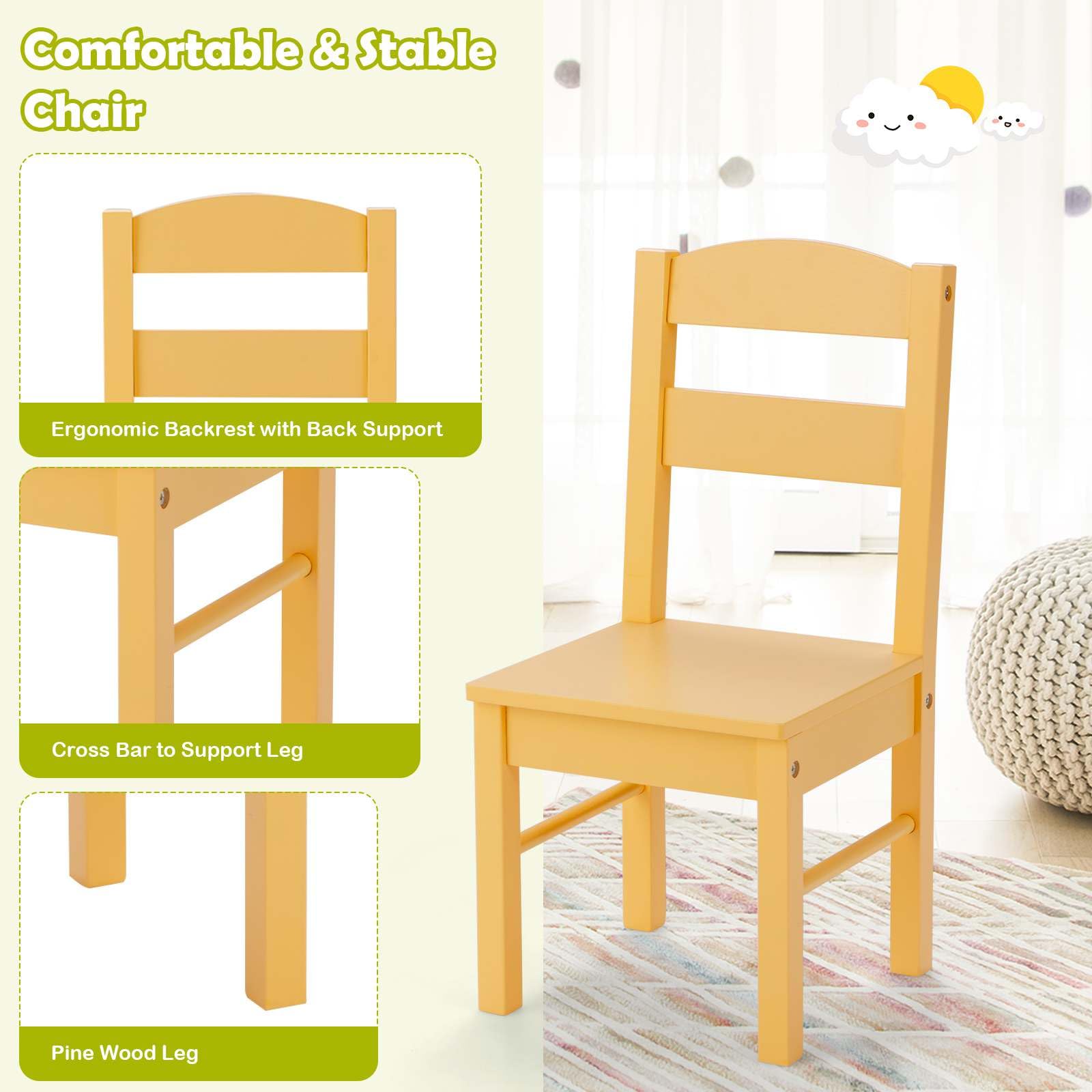 Kids Table and 4 Chairs Set, 5 Pieces Activity Table Set, Durable Wooden Desk Furniture for Toddlers